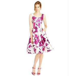 □$3,900 NEW OSCAR DE LA RENTA WHITE MAGENTA PINK BLOSSOM SILK RUNWAY DRESS US 6
